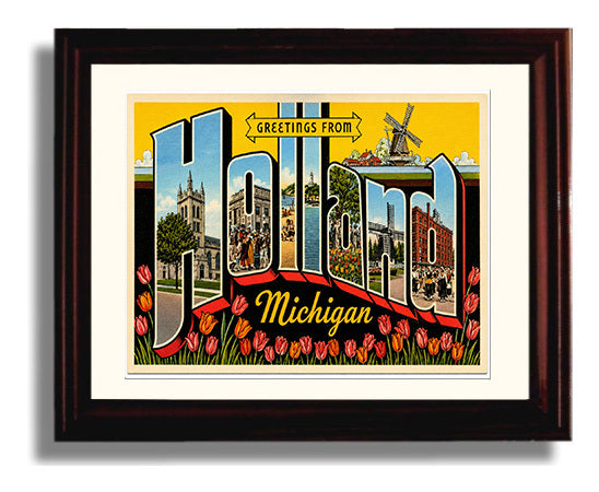 Holland, Michigan Vintage Postcard - Vintage American Wall Art Framed 8x10 Matted Beveled Frame wall art print – framed decor