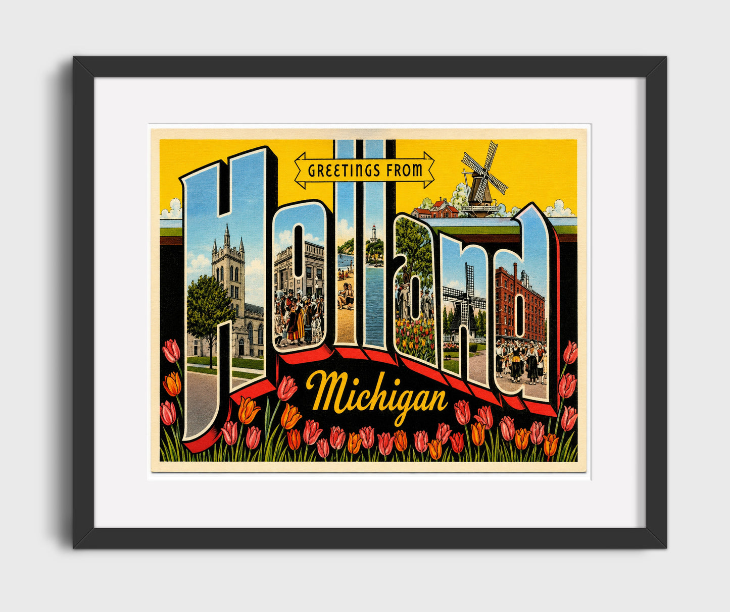 Greetings from Holland, Michigan 16x20 Gallery Frame vintage postcard wall art