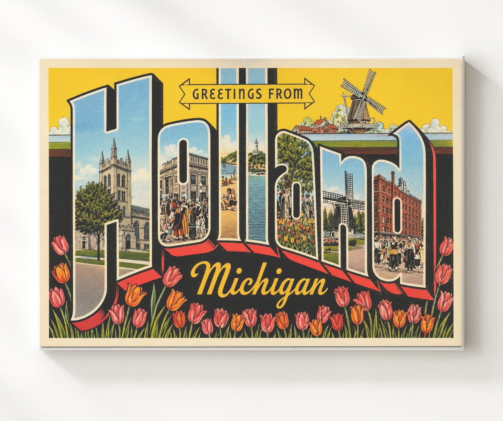 Greetings from Holland, Michigan 8x10 Canvas vintage postcard wall art