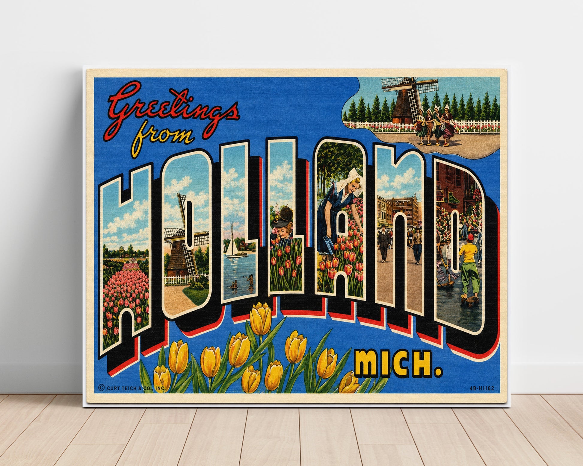 Greetings from Holland, Michigan - Tulip Festival 8x10 Unframed Print vintage postcard wall art