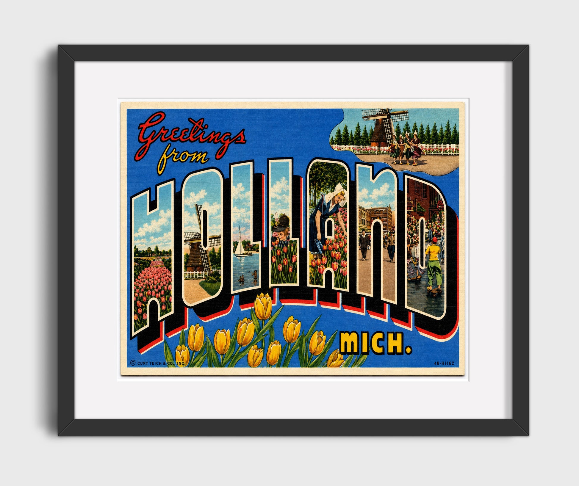 Greetings from Holland, Michigan - Tulip Festival 16x20 Gallery Frame vintage postcard wall art