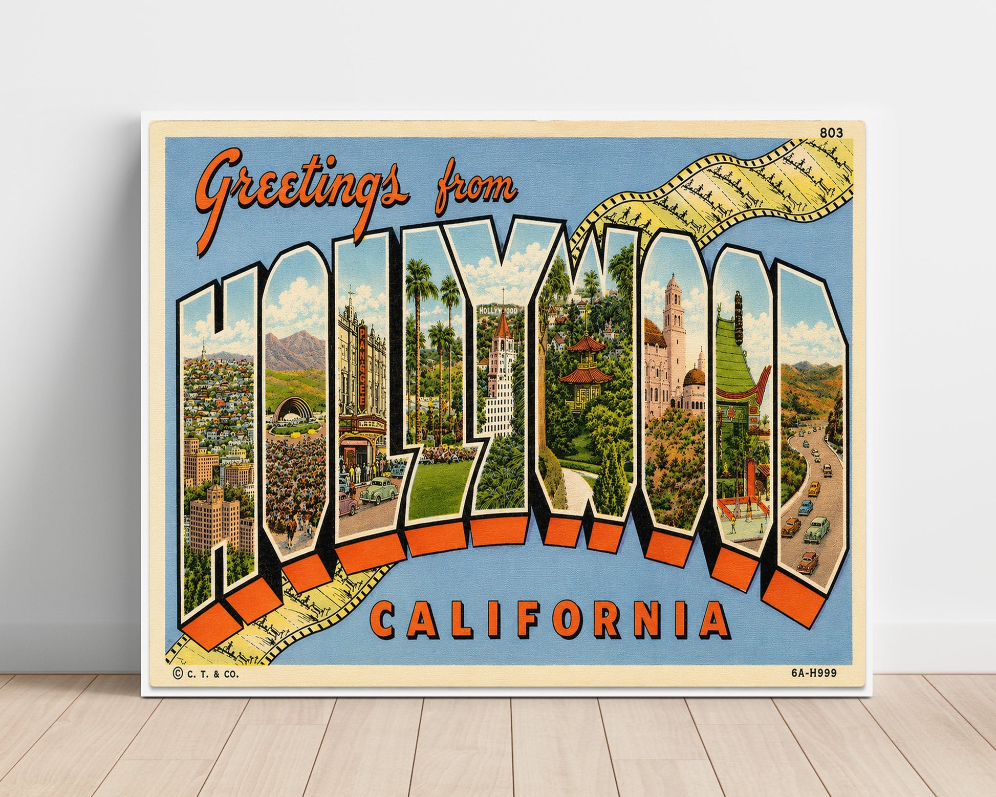 Hollywood, California Vintage Postcard - Vintage American Wall Art Unframed 8x10 in Plastic Sleeve wall art print – unframed decor