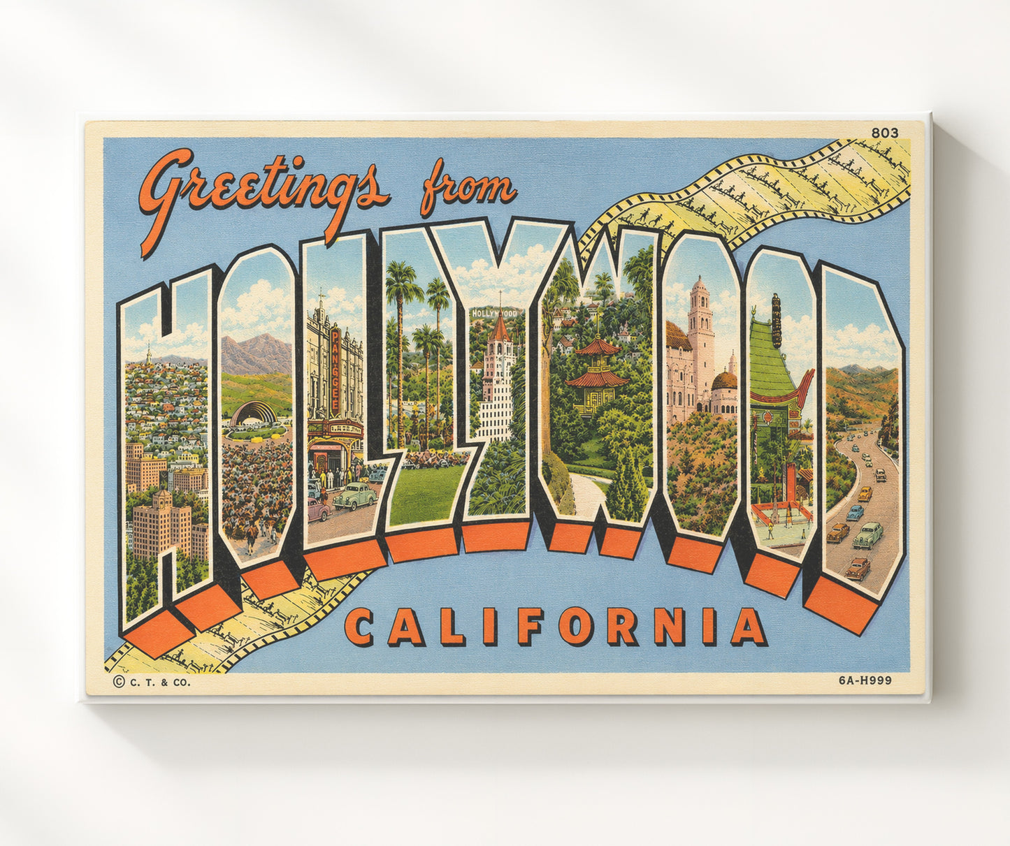 Hollywood, California Vintage Postcard - Vintage American Wall Art 16x20 Canvas Wall Art wall art print – canvas decor