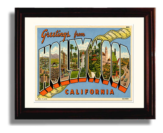 Hollywood, California Vintage Postcard - Vintage American Wall Art Framed 8x10 Matted Beveled Frame wall art print – framed decor