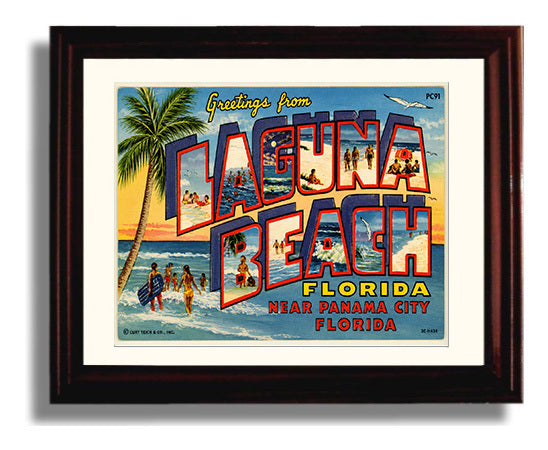 Laguna Beach Florida Near Panama City Vintage Postcard - Vintage American Wall Art Framed 8x10 Matted Beveled Frame wall art print – framed decor