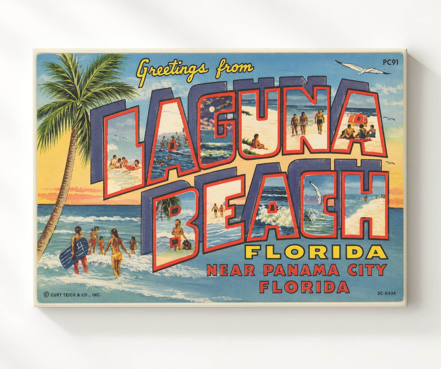 Laguna Beach Florida Near Panama City Vintage Postcard - Vintage American Wall Art 16x20 Canvas Wall Art wall art print – canvas decor