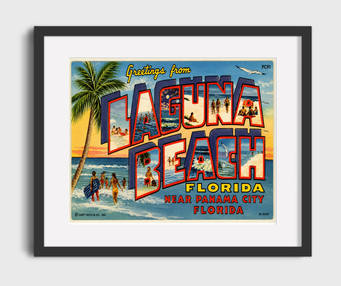 Laguna Beach Florida Near Panama City Vintage Postcard - Vintage American Wall Art 16x20 Gallery Framed Artwork wall art print – framed decor