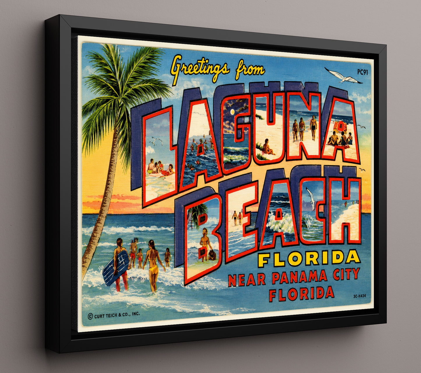 Laguna Beach Florida Near Panama City Vintage Postcard - Vintage American Wall Art 16x20 Floating Canvas Display wall art print – framed decor