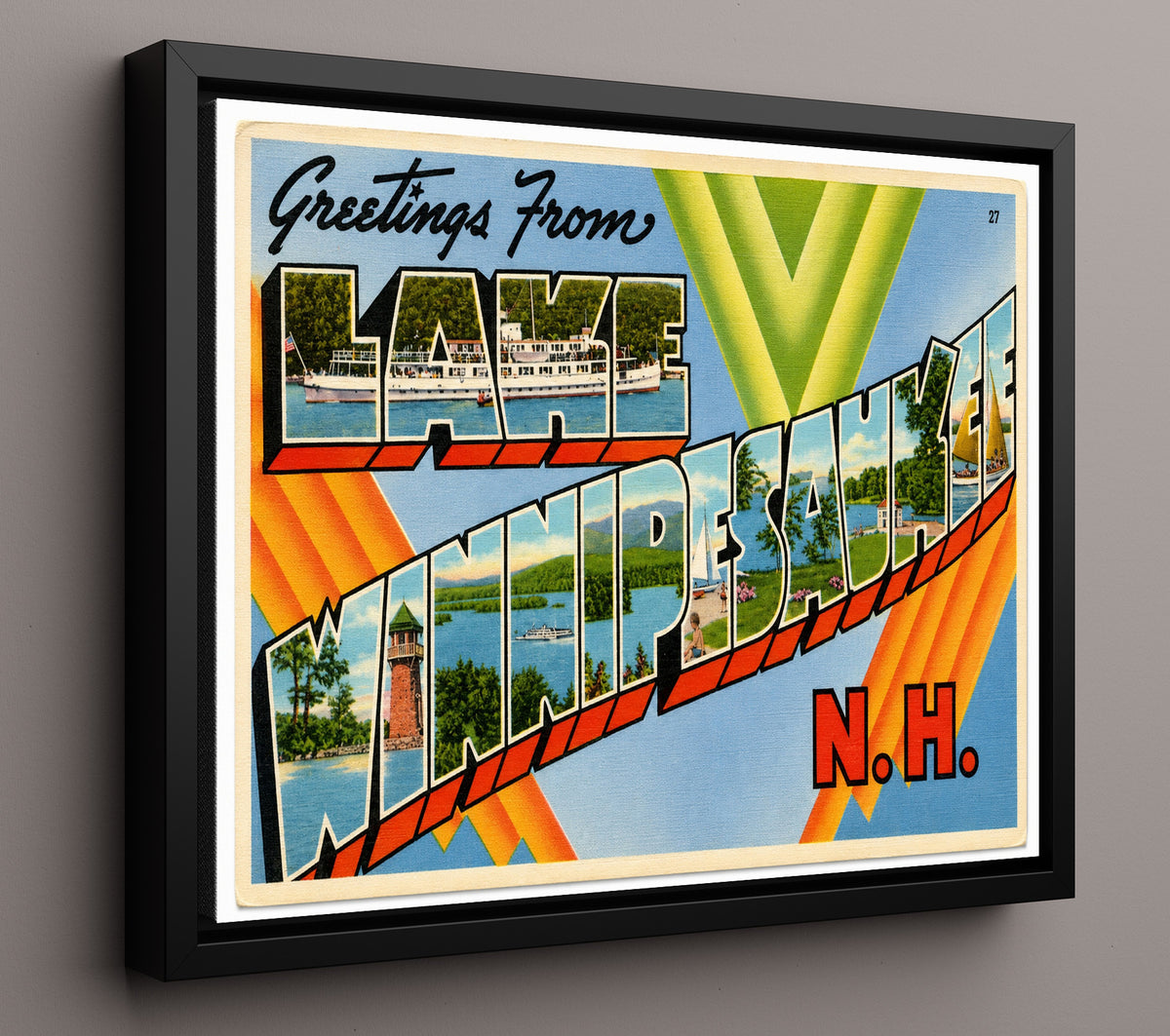 Greetings from Lake Winnipesaukee, New Hampshire 8x10 Framed Canvas vintage postcard wall art