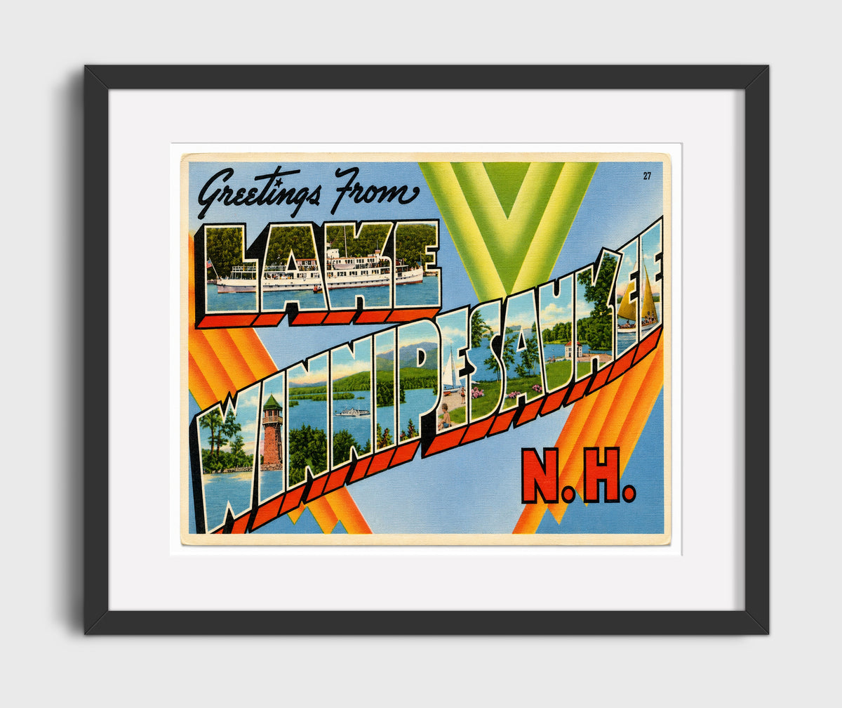 Greetings from Lake Winnipesaukee, New Hampshire 16x20 Gallery Frame vintage postcard wall art