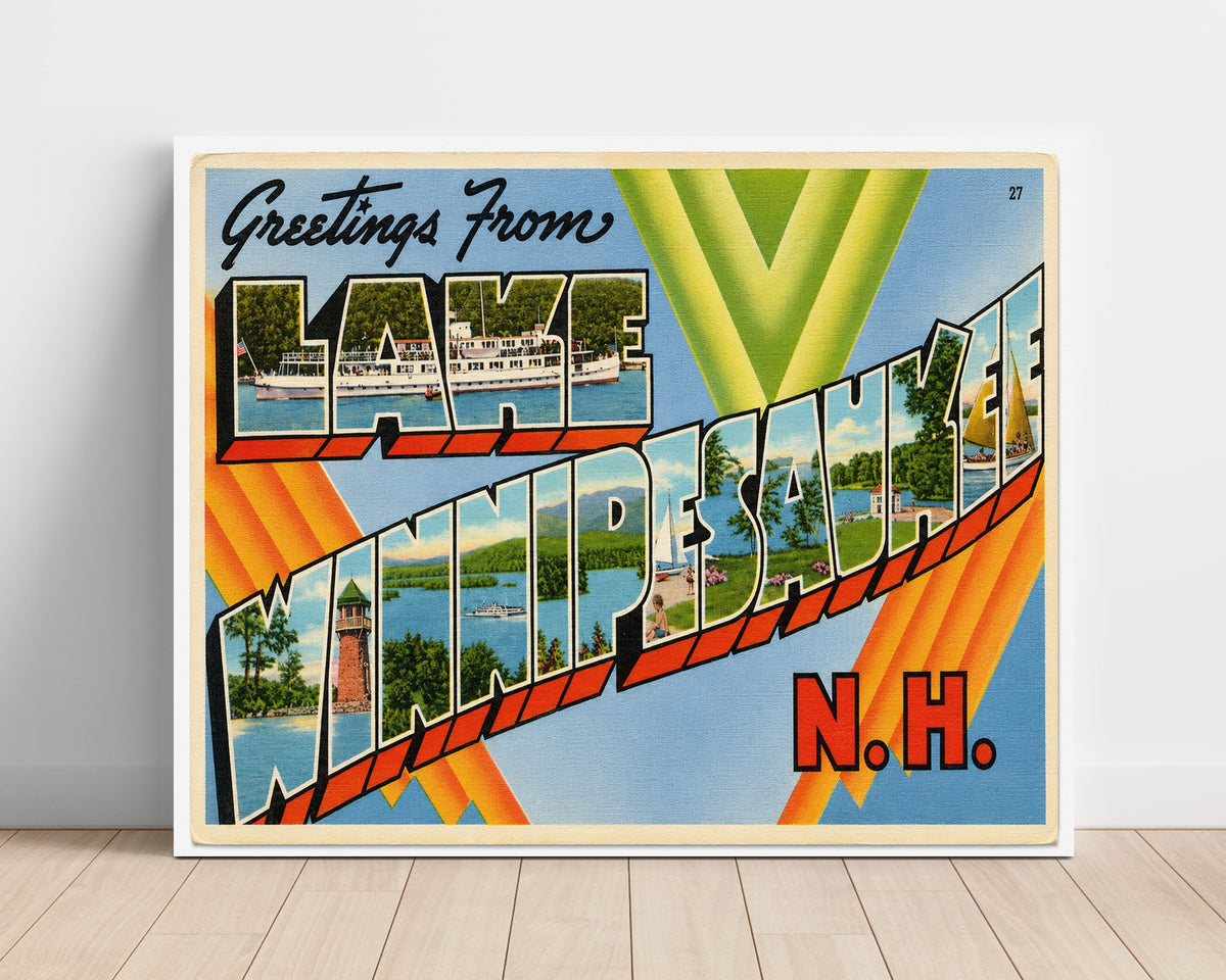 Greetings from Lake Winnipesaukee, New Hampshire 8x10 Unframed Print vintage postcard wall art