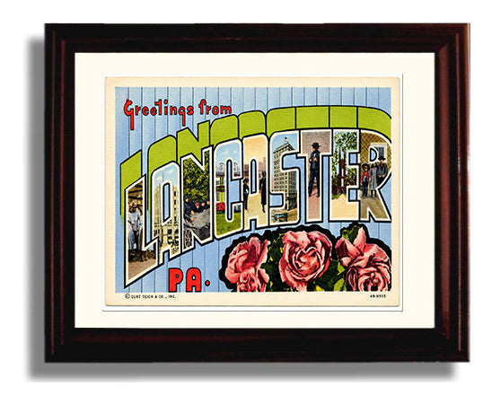 Greetings from Lancaster, Pennsylvania - Amish Country 8x10 Beveled Frame vintage postcard wall art