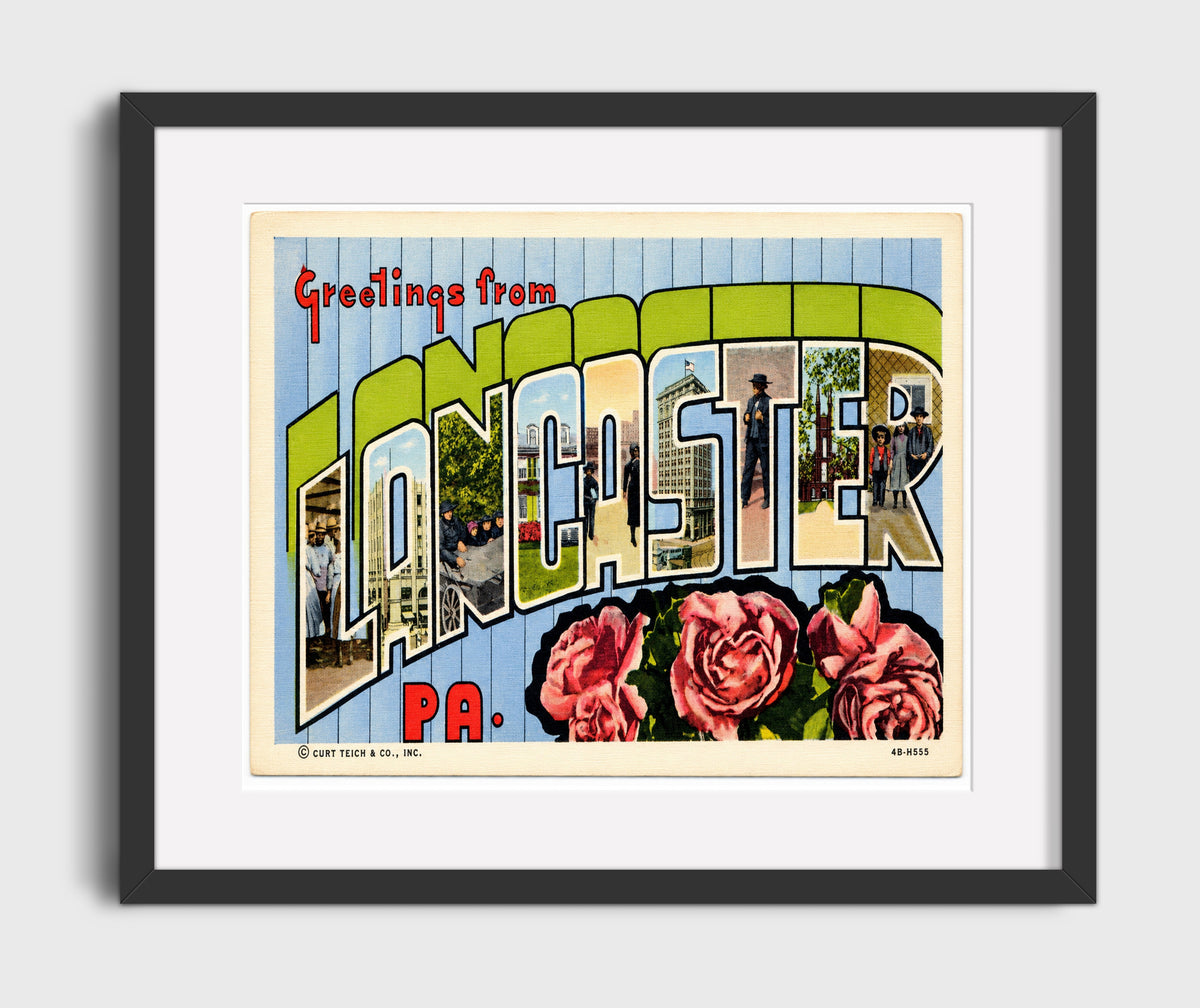 Greetings from Lancaster, Pennsylvania - Amish Country 16x20 Gallery Frame vintage postcard wall art