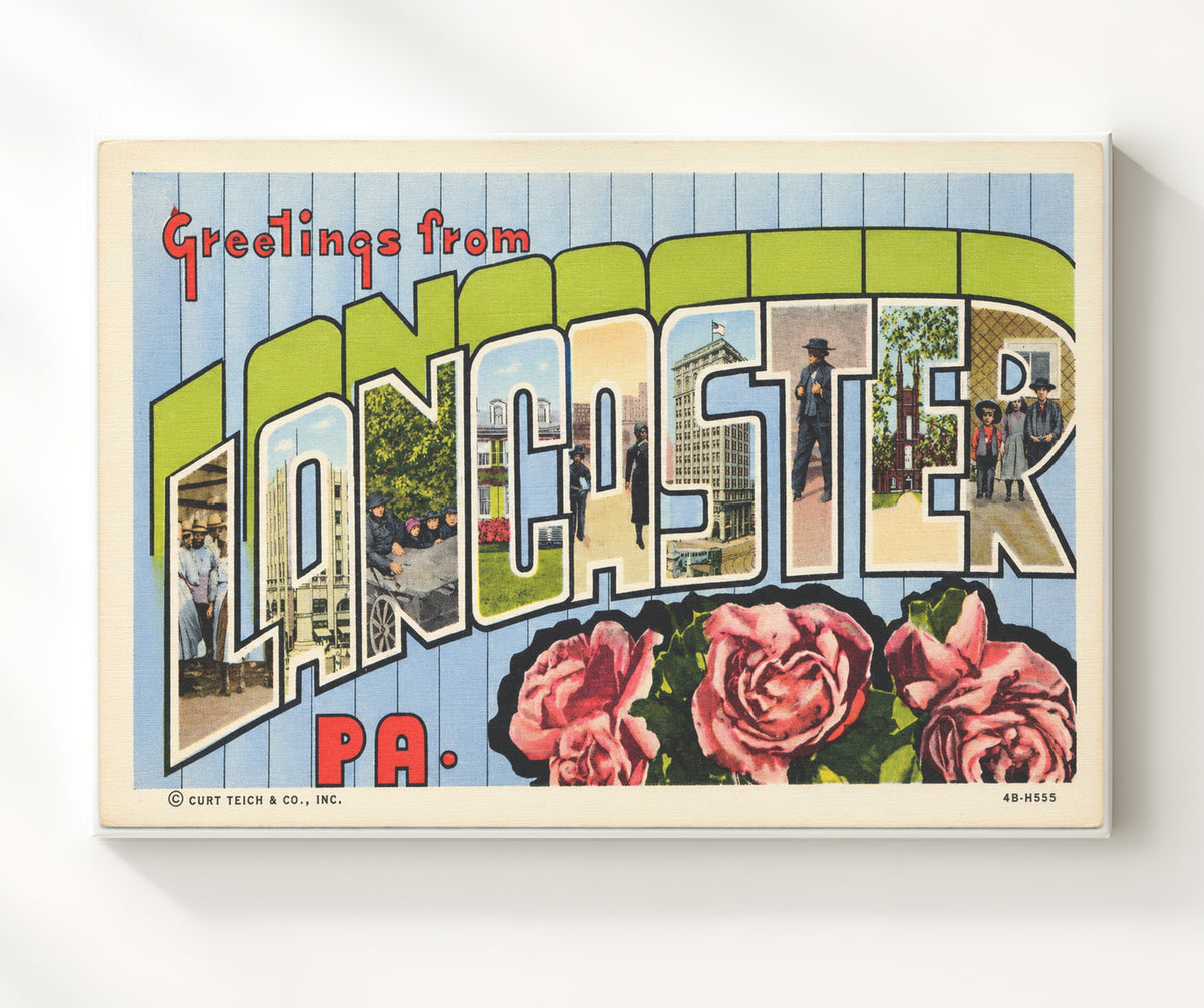 Greetings from Lancaster, Pennsylvania - Amish Country 8x10 Canvas vintage postcard wall art