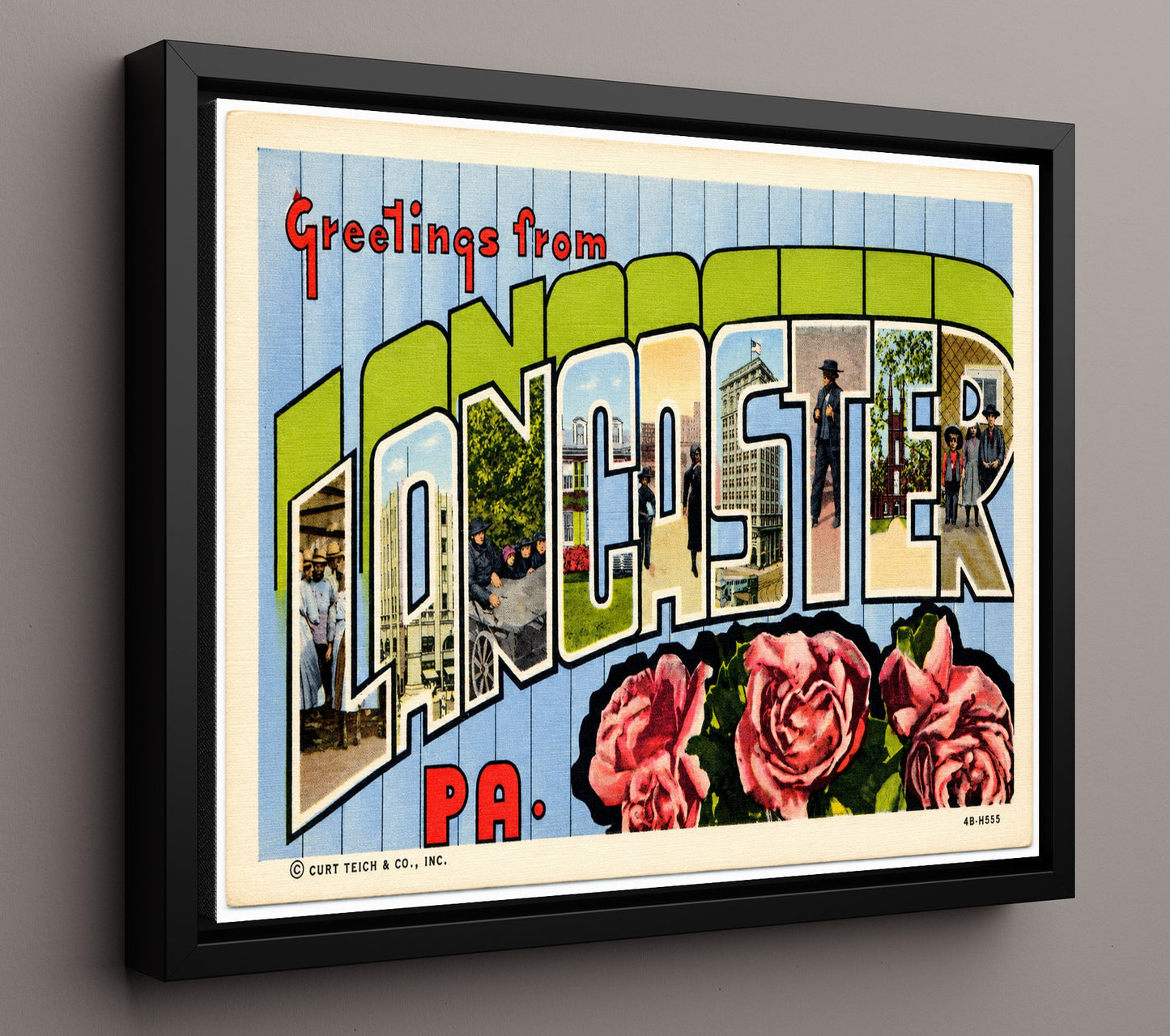 Greetings from Lancaster, Pennsylvania - Amish Country 8x10 Framed Canvas vintage postcard wall art