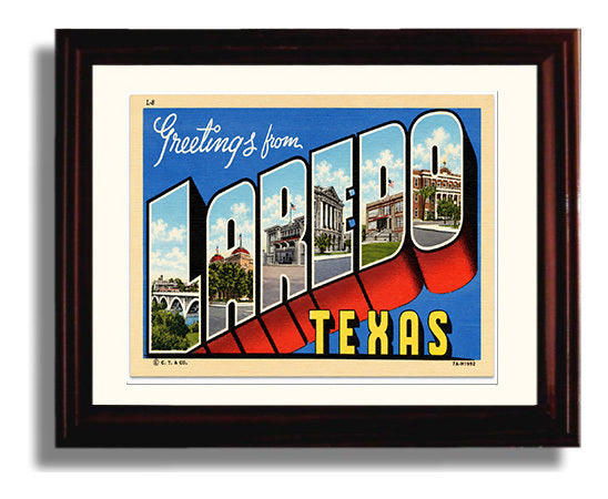 Laredo, Texas Vintage Postcard - Vintage American Wall Art Framed 8x10 Matted Beveled Frame wall art print – framed decor