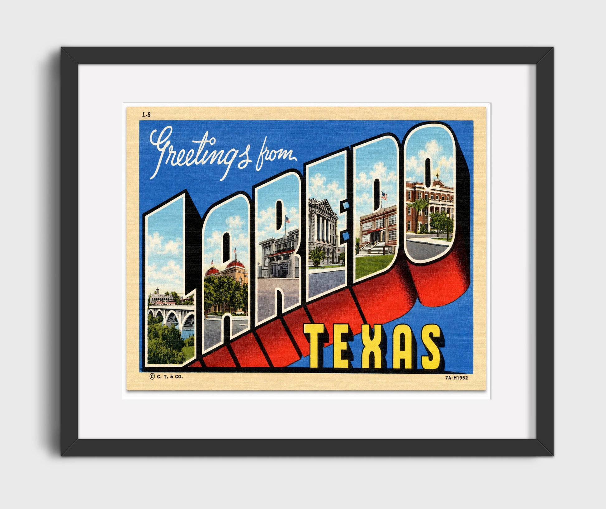 Laredo, Texas Vintage Postcard - Vintage American Wall Art 16x20 Gallery Framed Artwork wall art print – framed decor