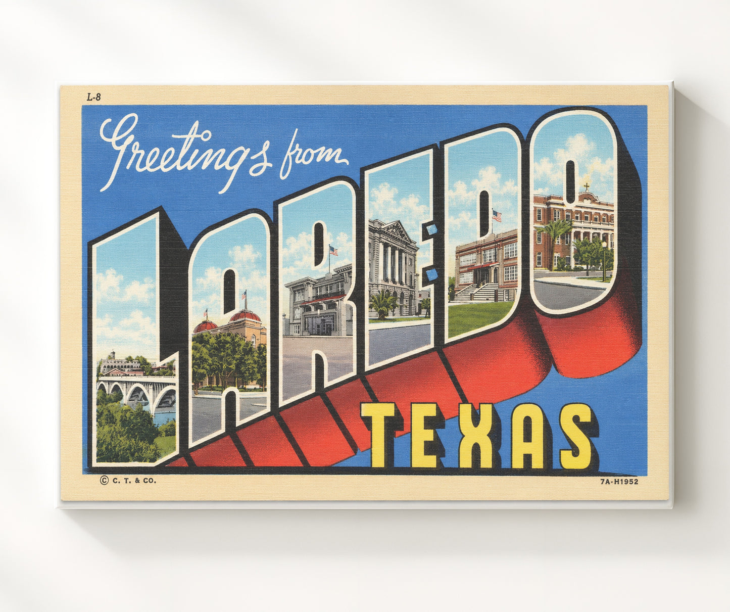 Laredo, Texas Vintage Postcard - Vintage American Wall Art 16x20 Canvas Wall Art wall art print – canvas decor