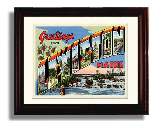 Lewiston, Maine Vintage Postcard - Vintage American Wall Art Framed 8x10 Matted Beveled Frame wall art print – framed decor