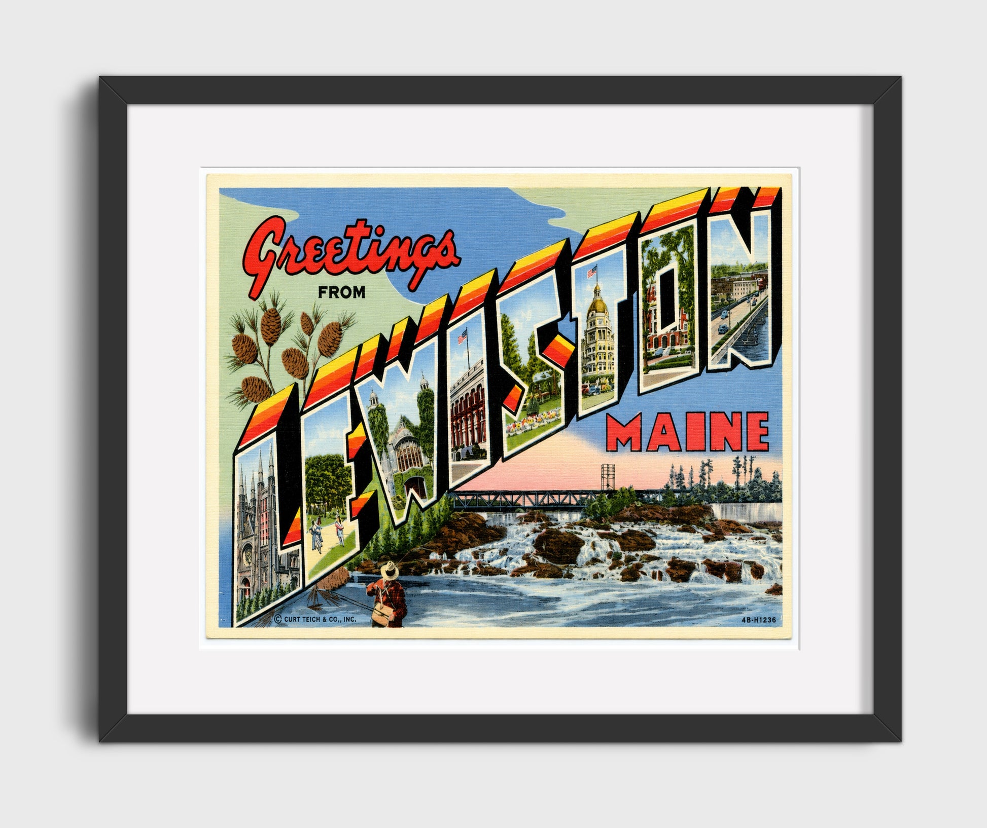 Greetings from Lewiston, Maine 16x20 Gallery Frame vintage postcard wall art