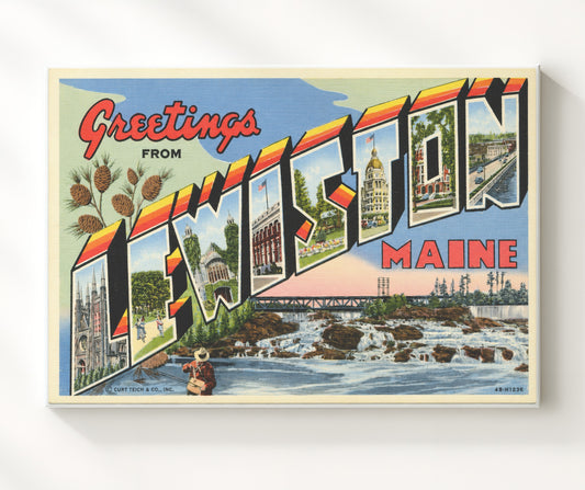 Greetings from Lewiston, Maine 8x10 Canvas vintage postcard wall art
