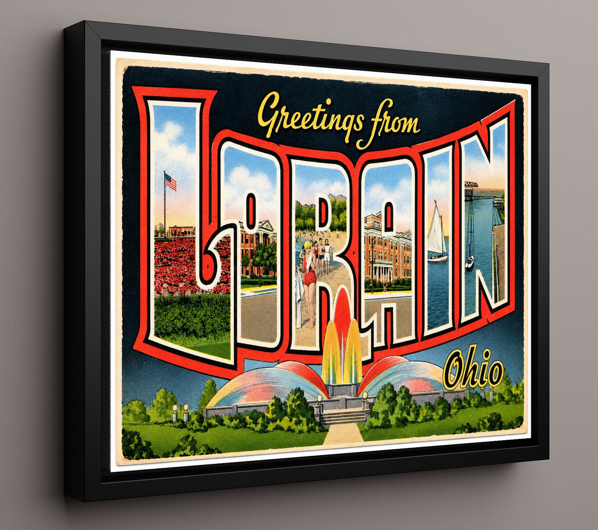 Greetings from Lorain, Ohio 8x10 Framed Canvas vintage postcard wall art