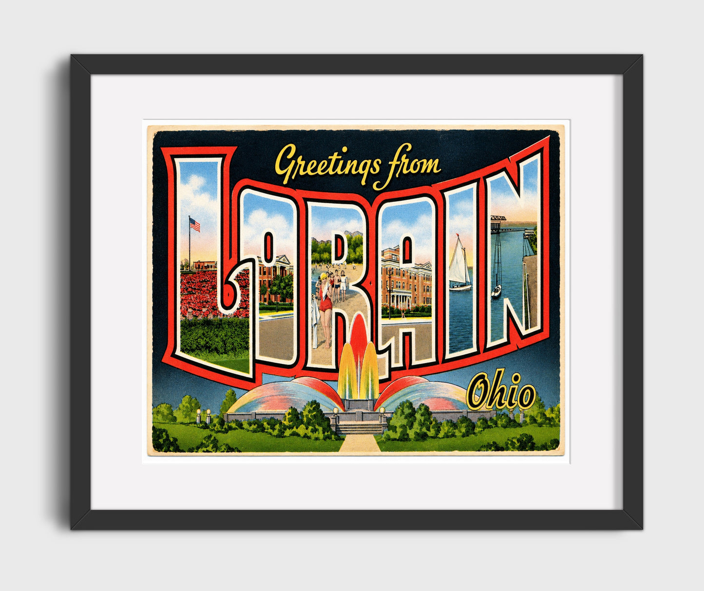 Lorain, Ohio Vintage Postcard - Vintage American Wall Art 16x20 Gallery Framed Artwork wall art print – framed decor