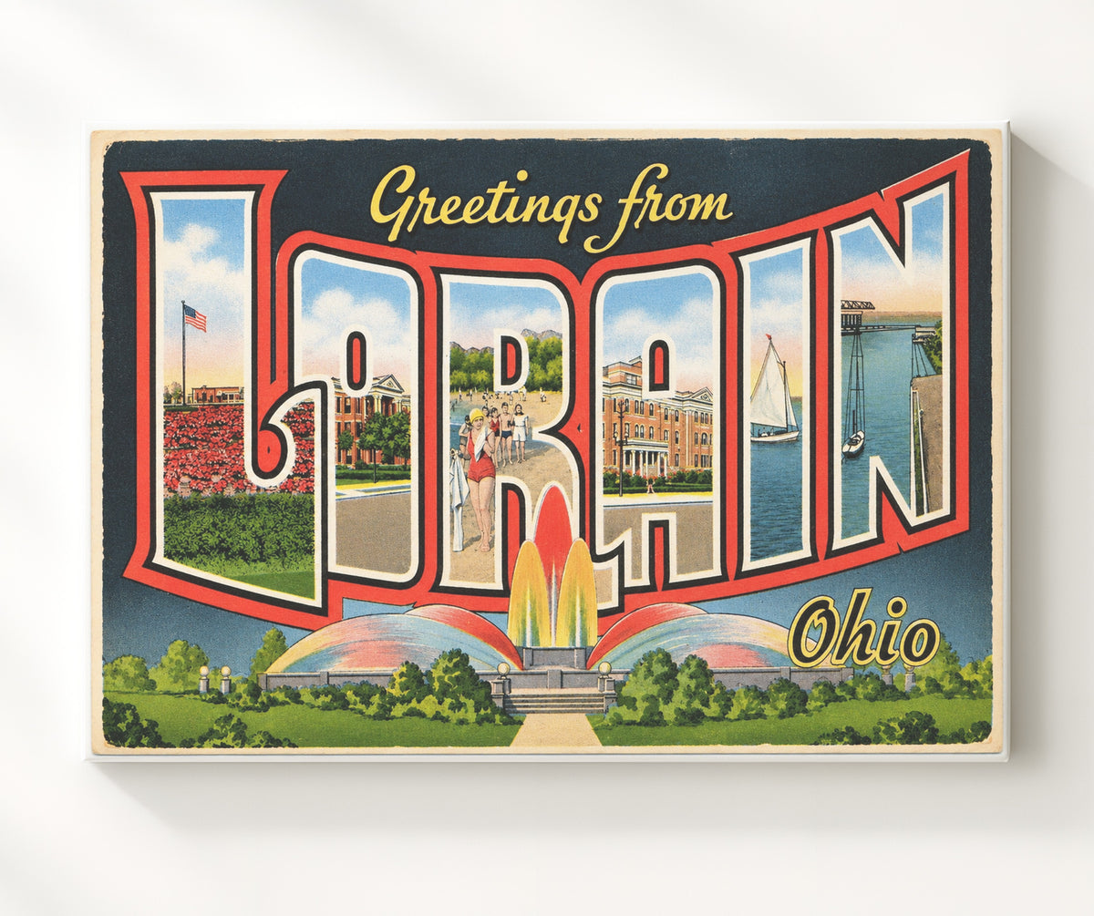 Greetings from Lorain, Ohio 8x10 Canvas vintage postcard wall art