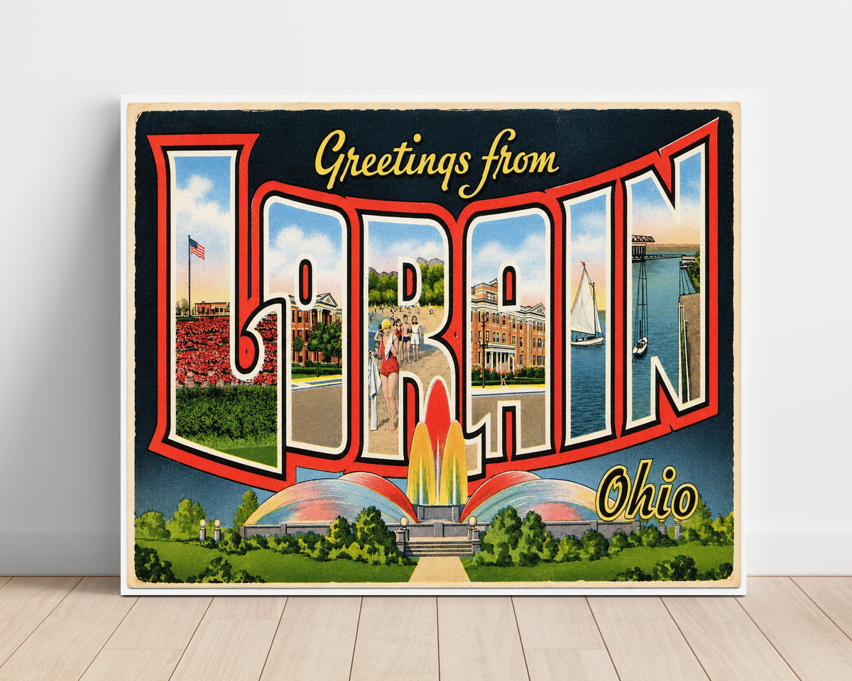 Greetings from Lorain, Ohio 8x10 Unframed Print vintage postcard wall art