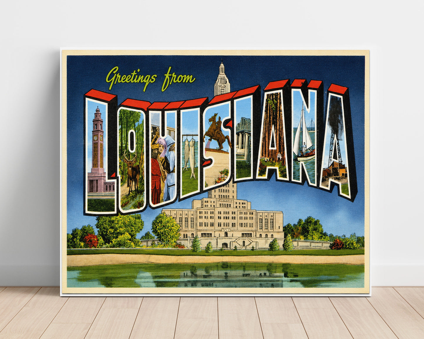 Greetings from Louisiana - State Capitol 8x10 Unframed Print vintage postcard wall art