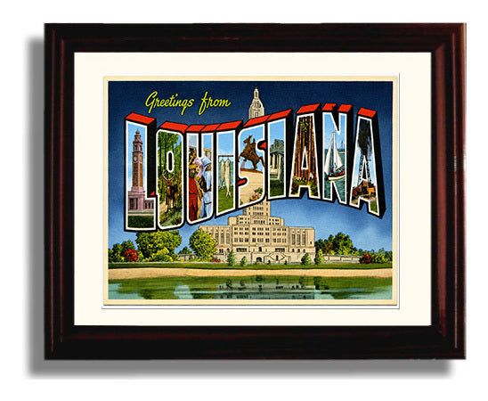 Louisiana State Capitol Vintage Postcard - Vintage American Wall Art Framed 8x10 Matted Beveled Frame wall art print – framed decor