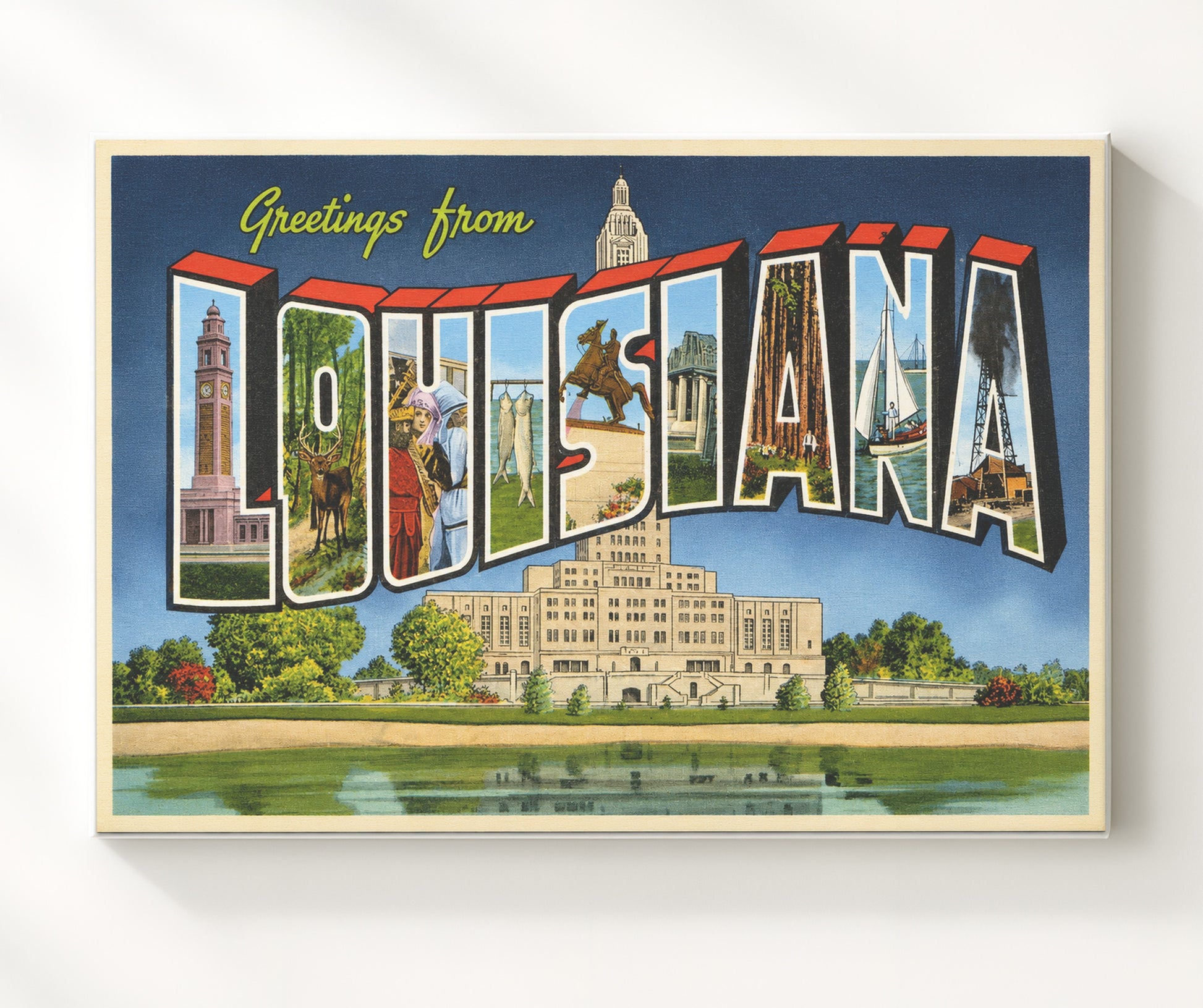 Louisiana State Capitol Vintage Postcard - Vintage American Wall Art 16x20 Canvas Wall Art wall art print – canvas decor