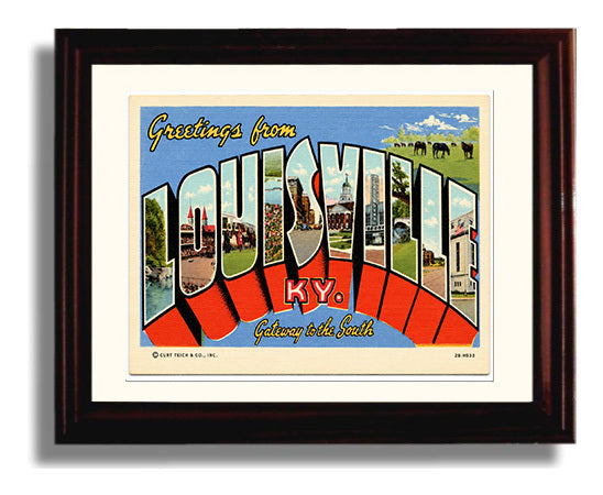 Louisville Kentucky Gateway to the South Vintage Postcard - Vintage American Wall Art Framed 8x10 Matted Beveled Frame wall art print – framed decor