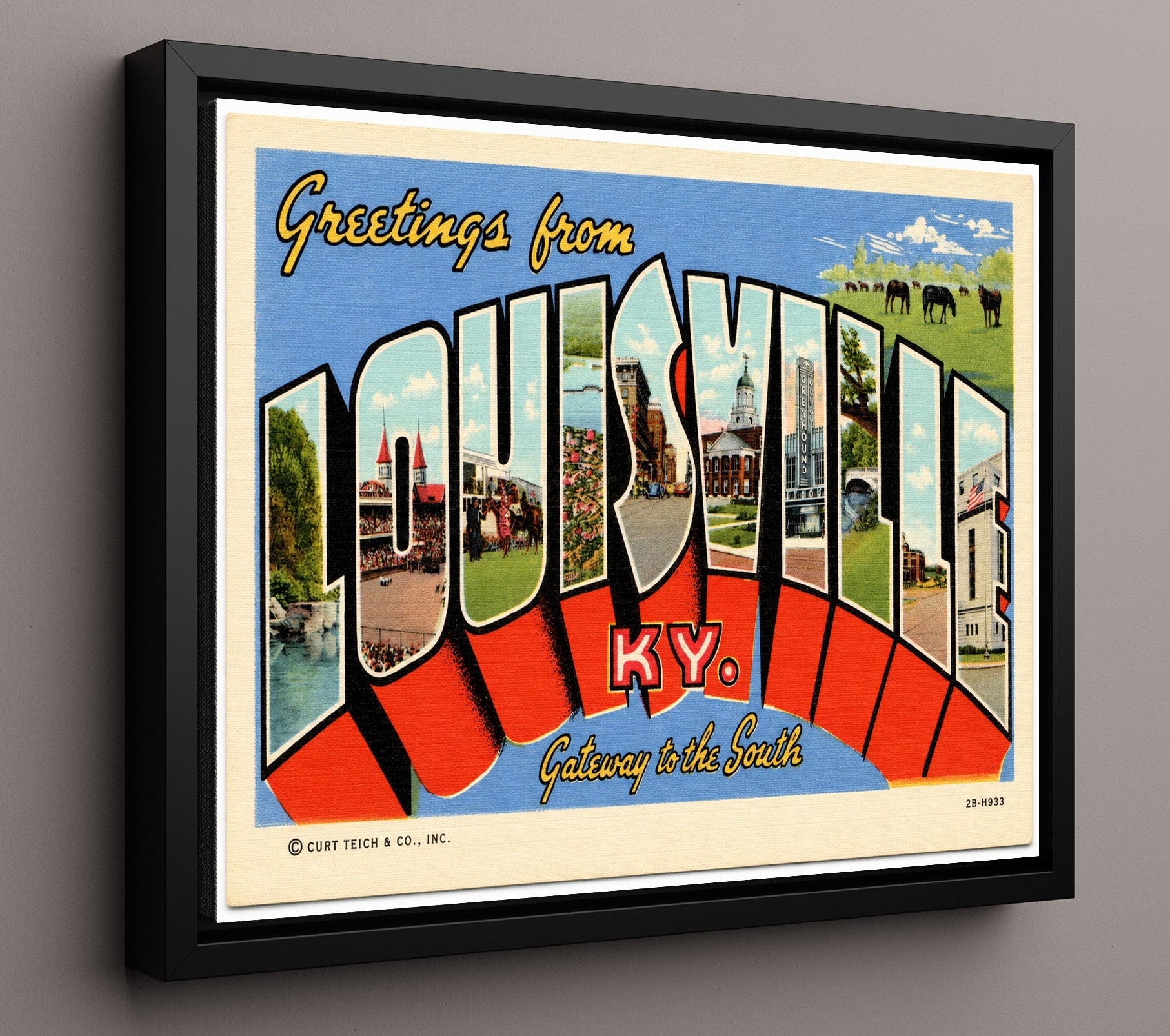Louisville Kentucky Gateway to the South Vintage Postcard - Vintage American Wall Art 16x20 Floating Canvas Display wall art print – framed decor