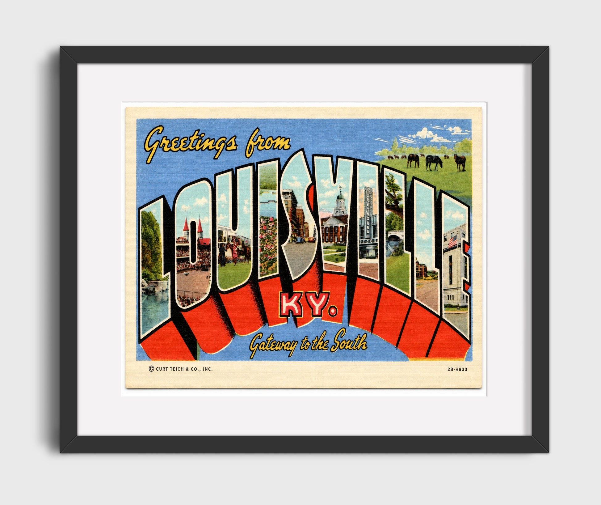 Greetings from Louisville, Kentucky - Gateway to the South 16x20 Gallery Frame vintage postcard wall art