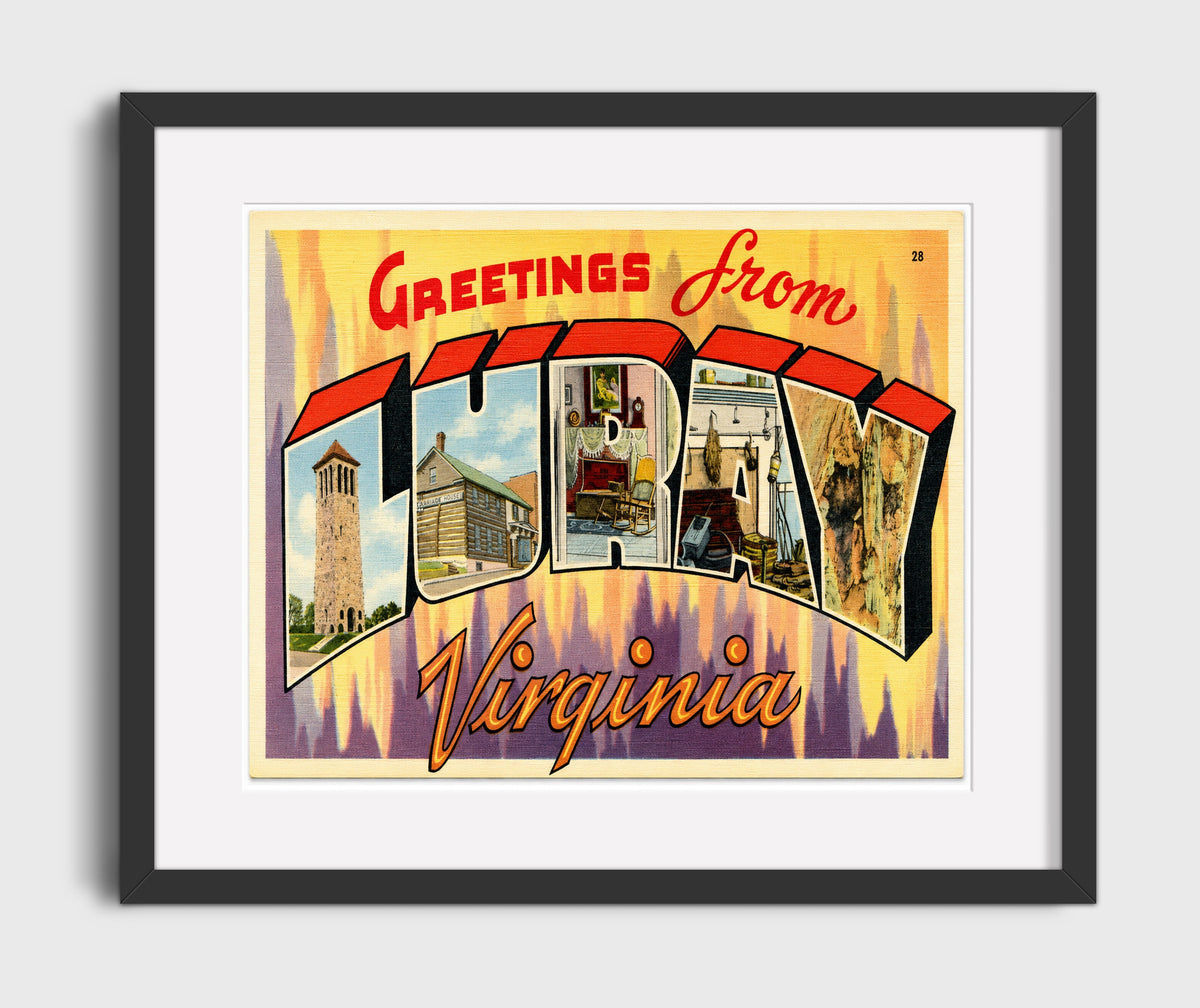 Greetings from Luray, Virginia - Caverns 16x20 Gallery Frame vintage postcard wall art