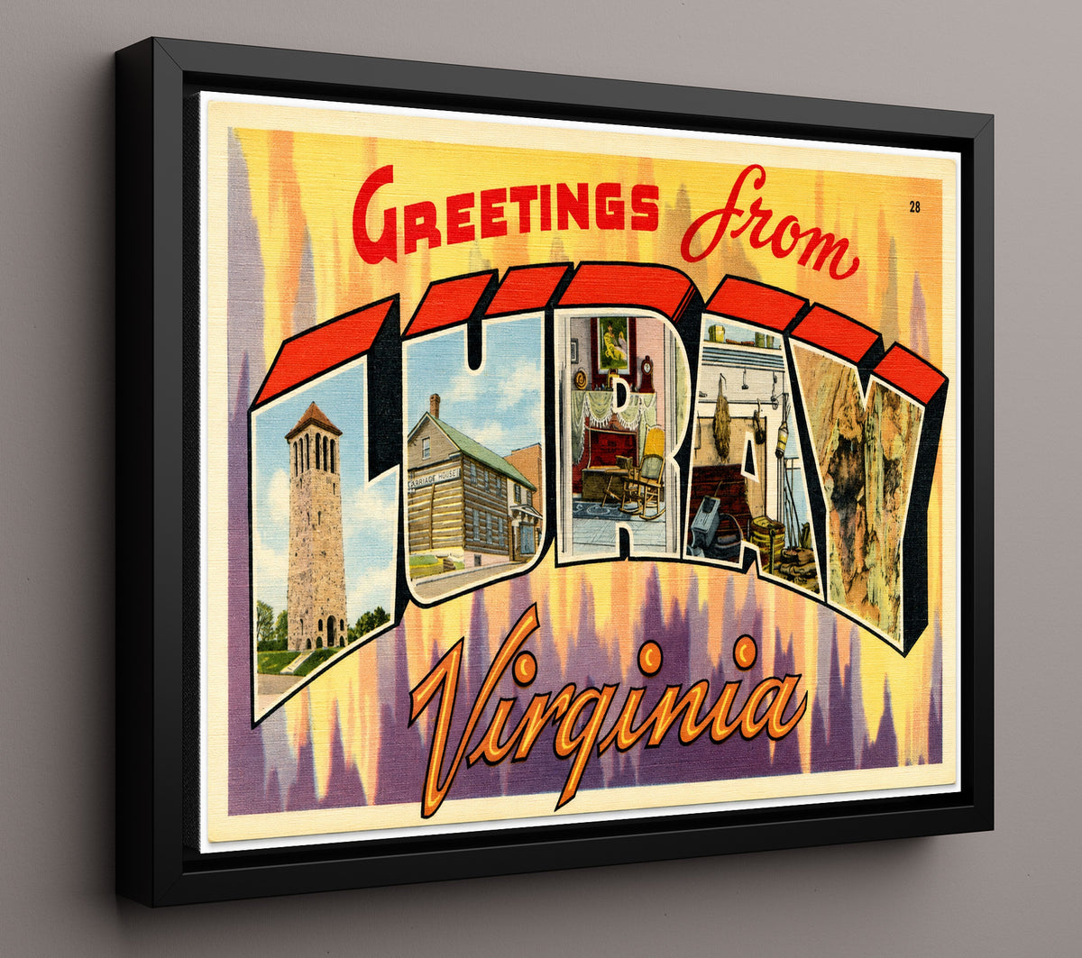 Greetings from Luray, Virginia - Caverns 8x10 Framed Canvas vintage postcard wall art