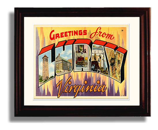 Greetings from Luray, Virginia - Caverns 8x10 Beveled Frame vintage postcard wall art