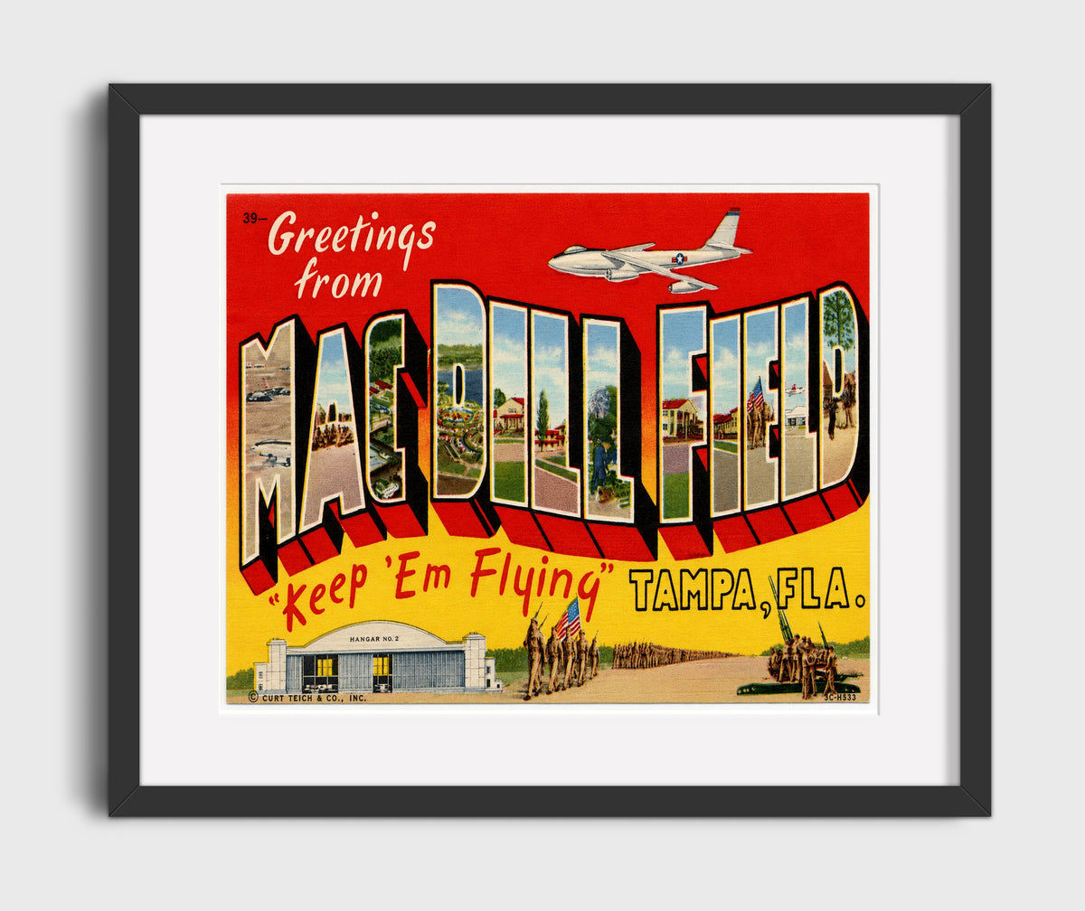Greetings from MacDill Field - Tampa, Florida 16x20 Gallery Frame vintage postcard wall art