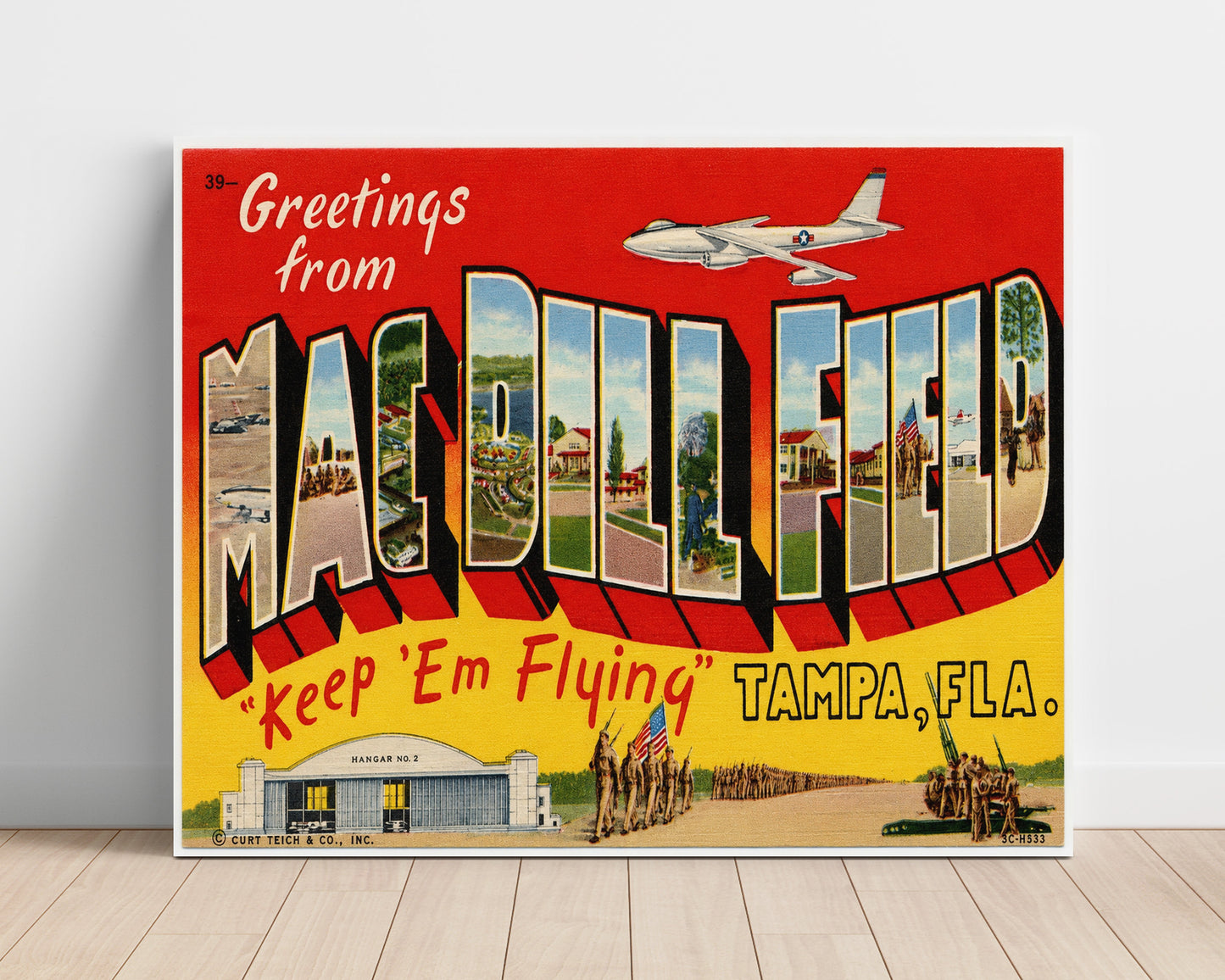 MacDill Field Tampa, Florida Vintage Postcard - Vintage American Wall Art Unframed 8x10 in Plastic Sleeve wall art print – unframed decor