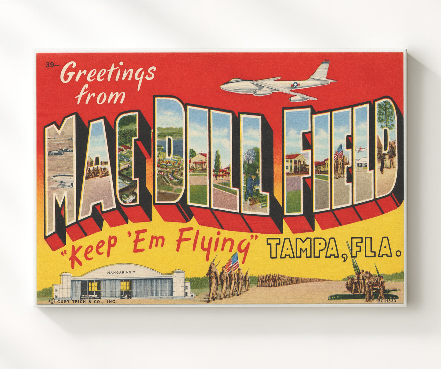 MacDill Field Tampa, Florida Vintage Postcard - Vintage American Wall Art 16x20 Canvas Wall Art wall art print – canvas decor