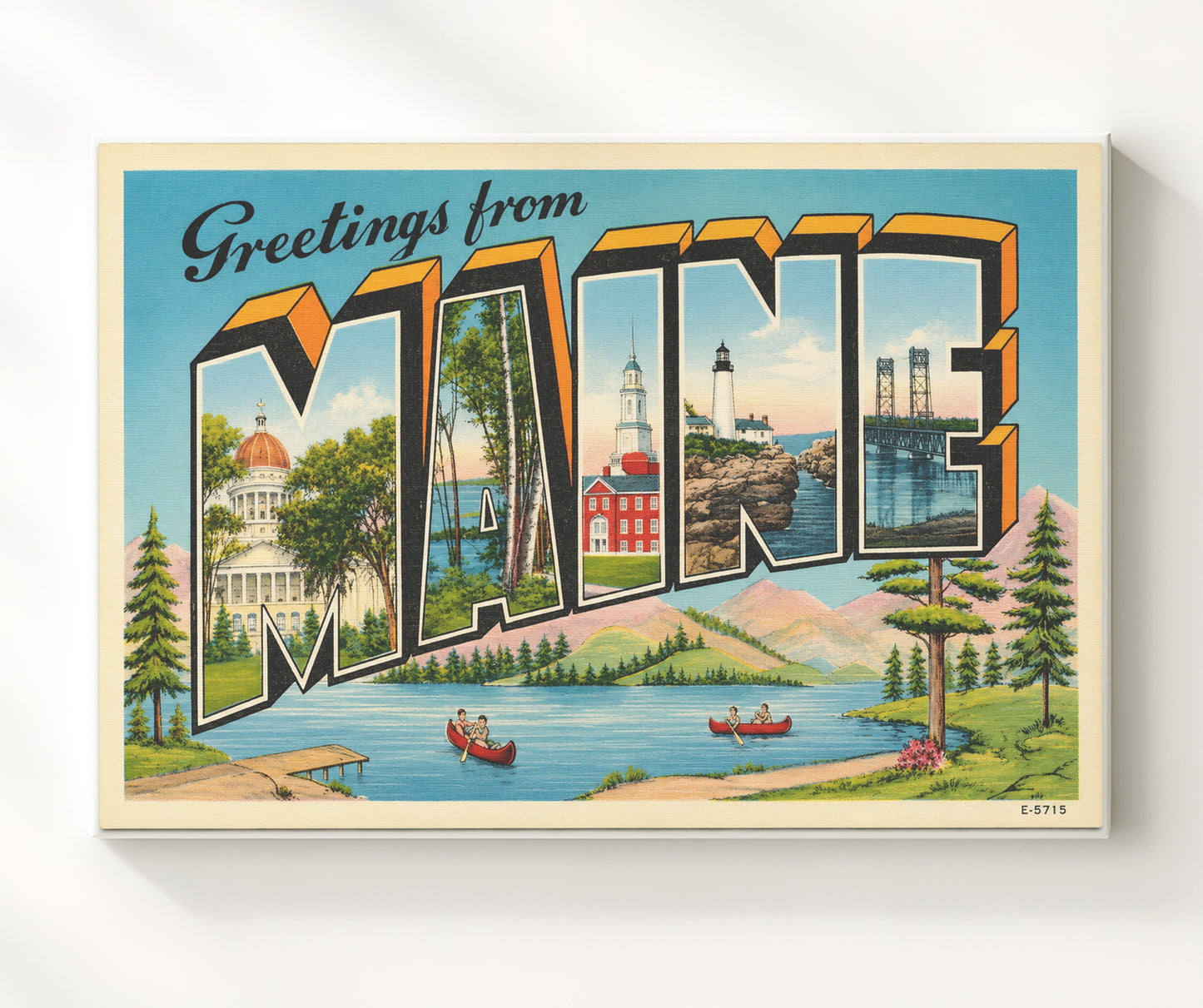 Maine Scenic Vintage Postcard - Vintage American Wall Art 16x20 Canvas Wall Art wall art print – canvas decor