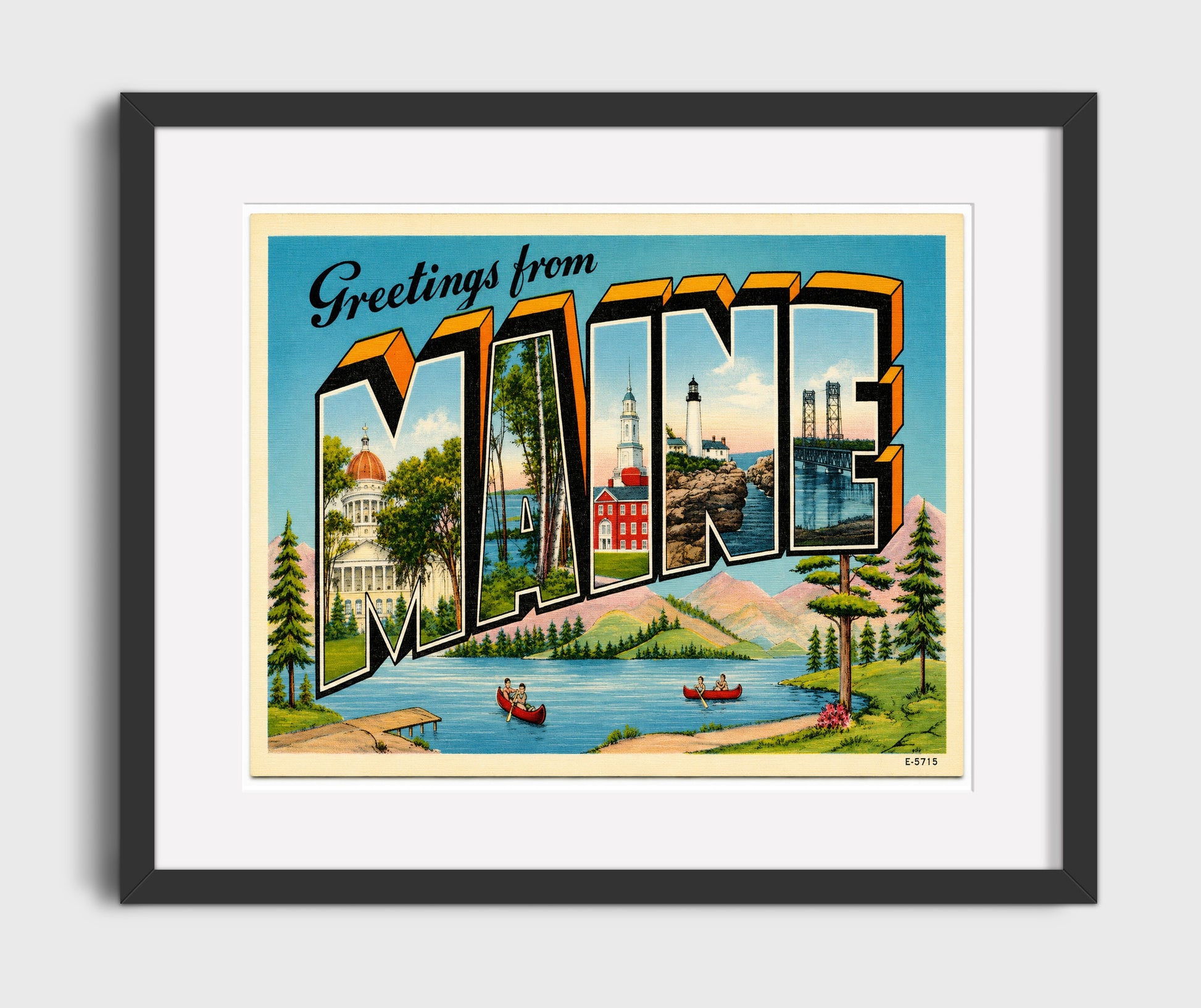 Maine Scenic Vintage Postcard - Vintage American Wall Art 16x20 Gallery Framed Artwork wall art print – framed decor