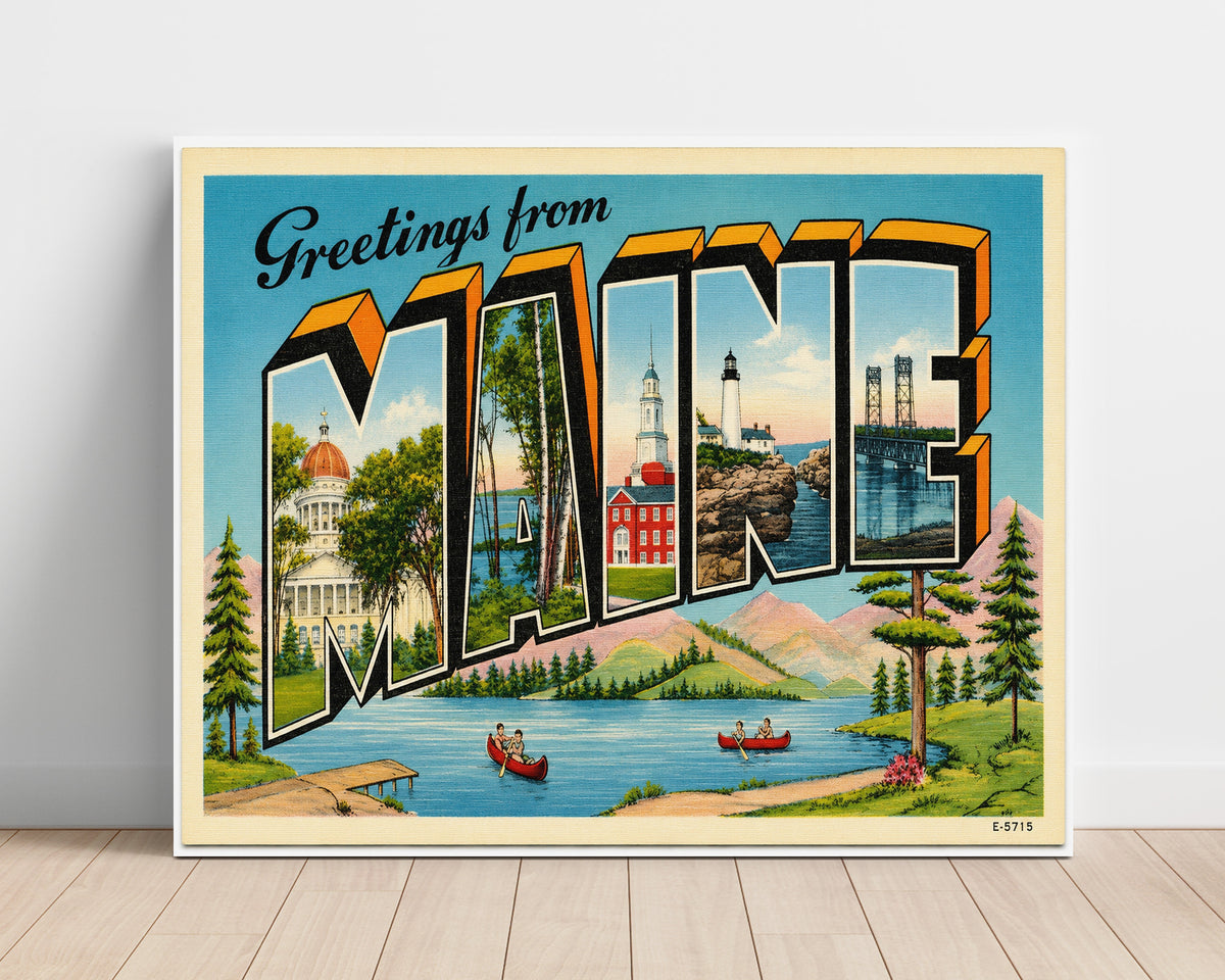 Greetings from Maine Scenic 8x10 Unframed Print vintage postcard wall art