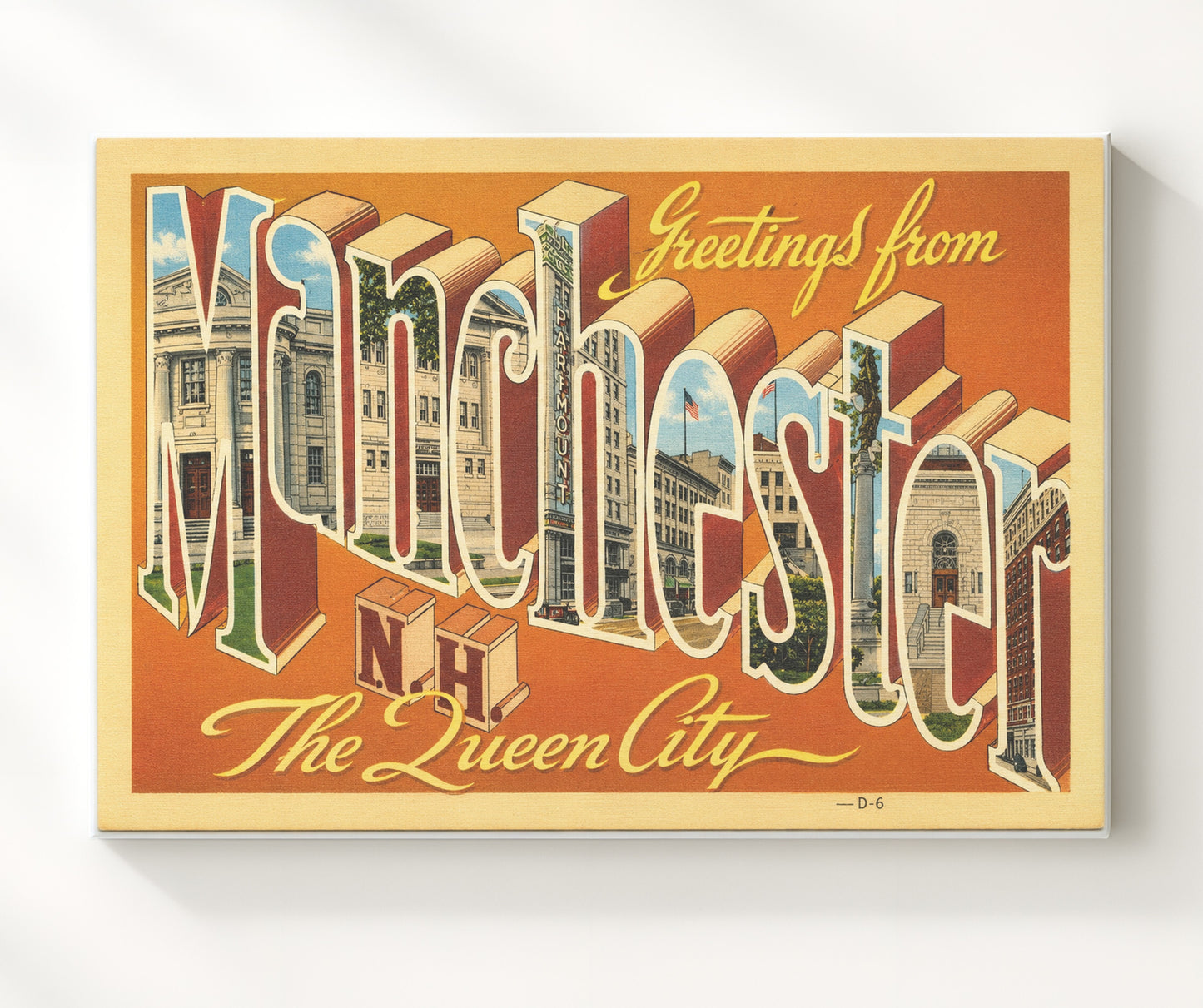 Greetings from Manchester, New Hampshire - Queen City 8x10 Canvas vintage postcard wall art