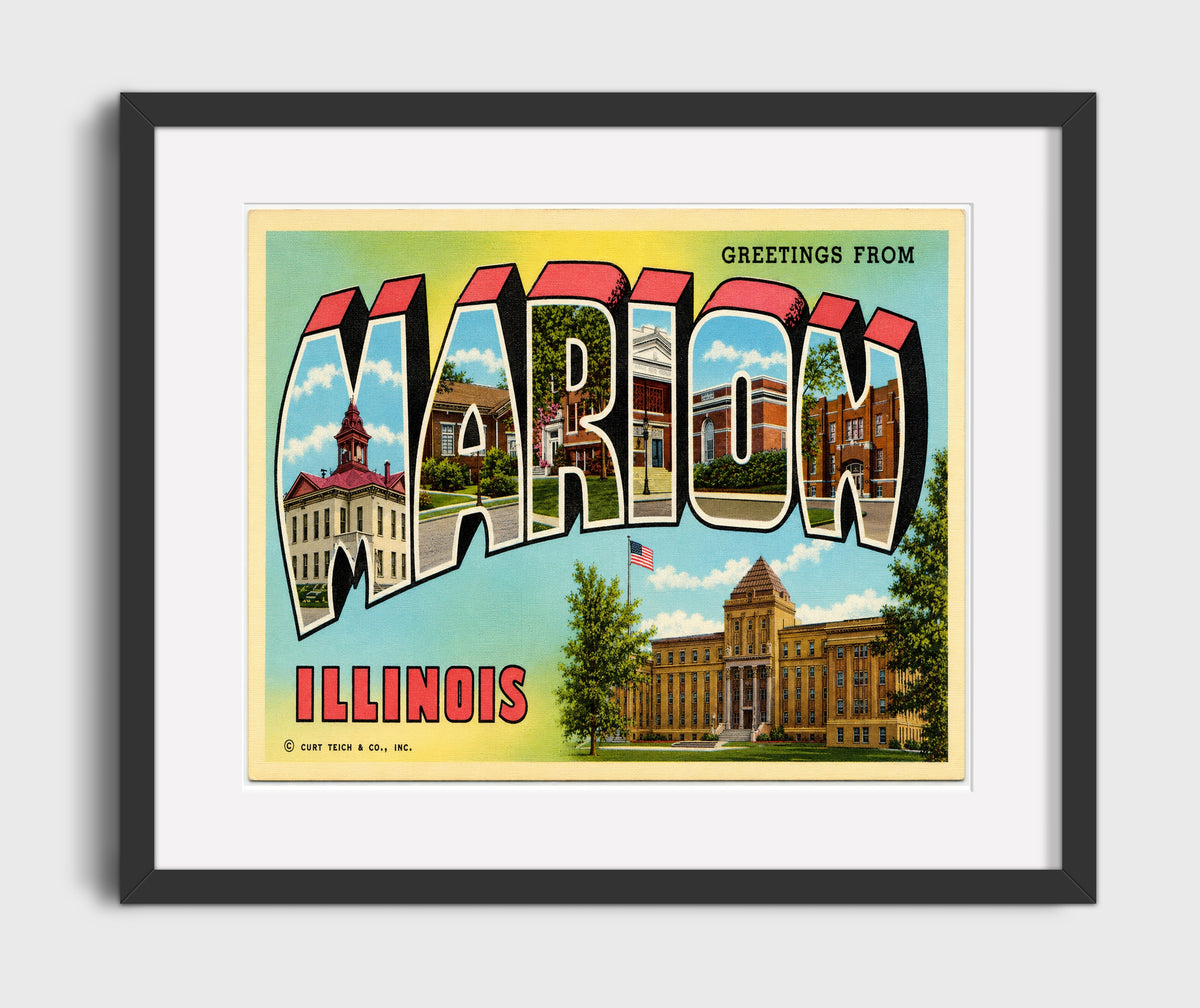 Greetings from Marion, Illinois 16x20 Gallery Frame vintage postcard wall art