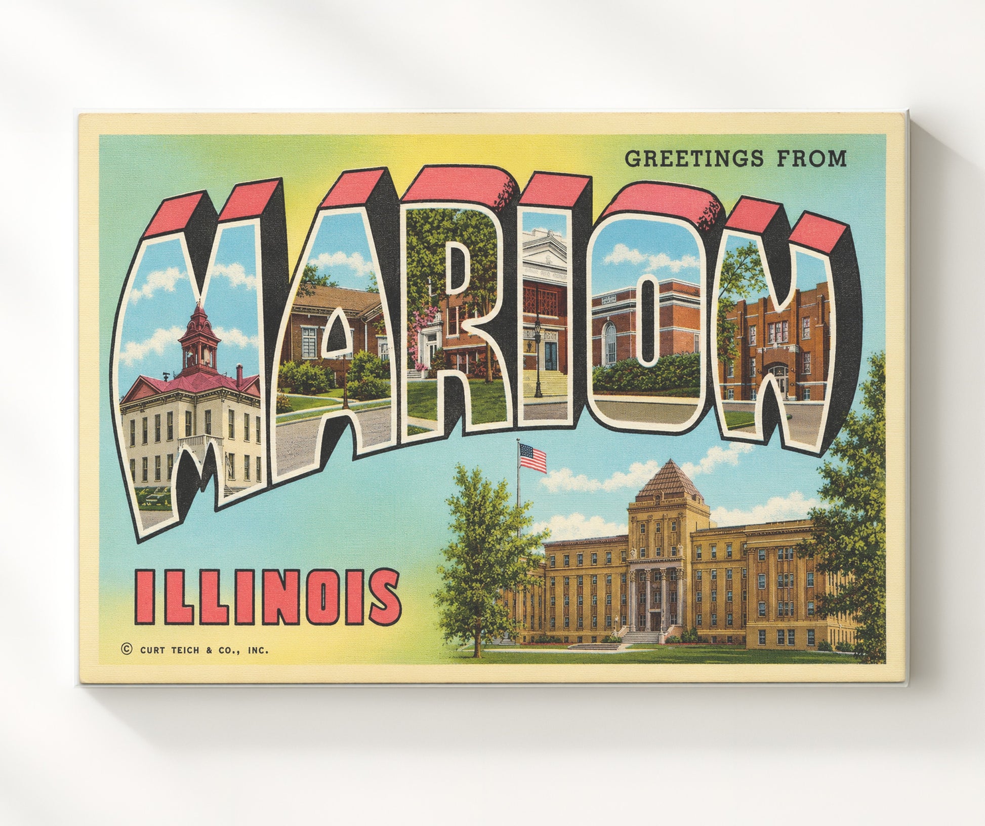 Marion, Illinois Vintage Postcard - Vintage American Wall Art 16x20 Canvas Wall Art wall art print – canvas decor
