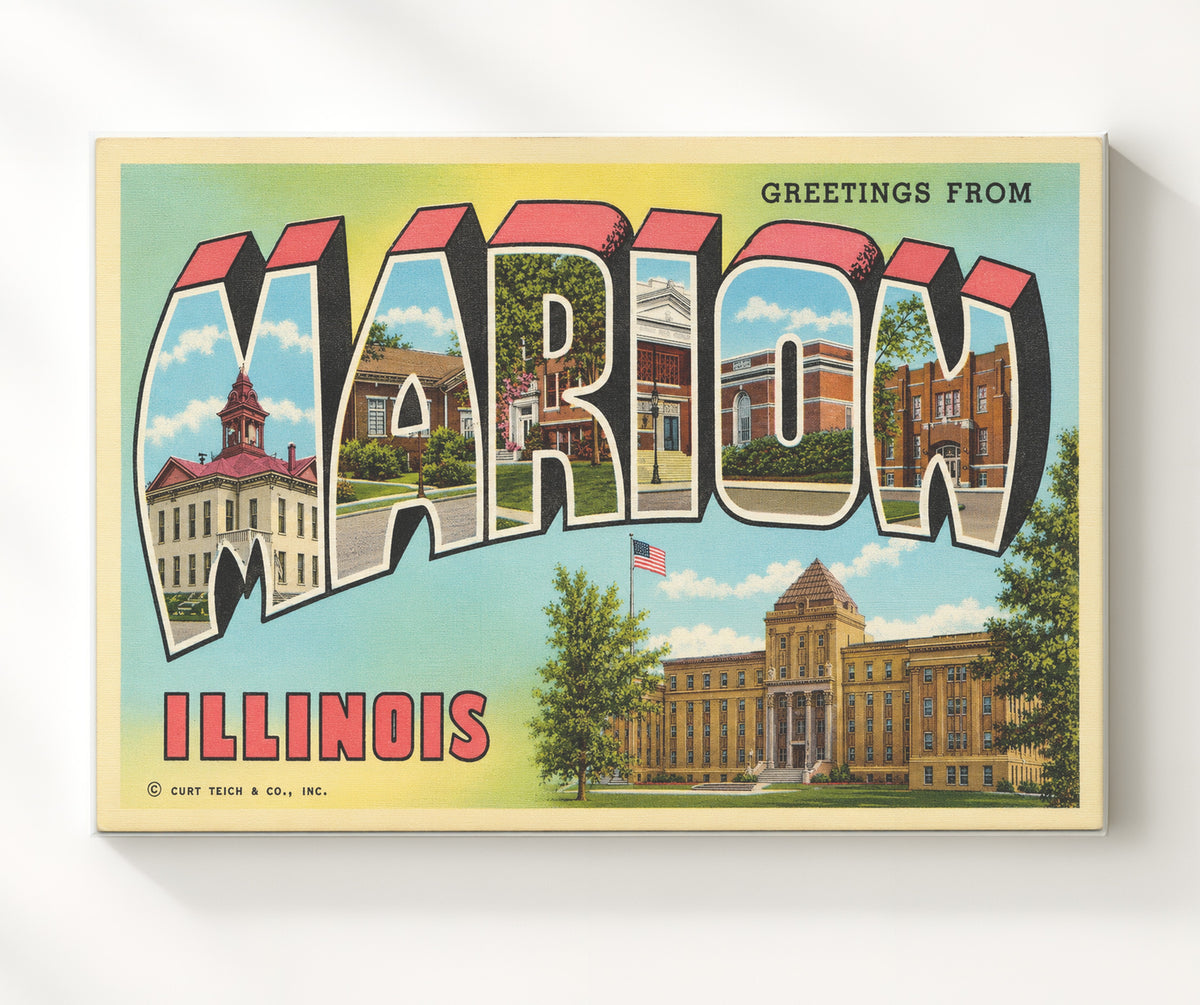 Greetings from Marion, Illinois 8x10 Canvas vintage postcard wall art