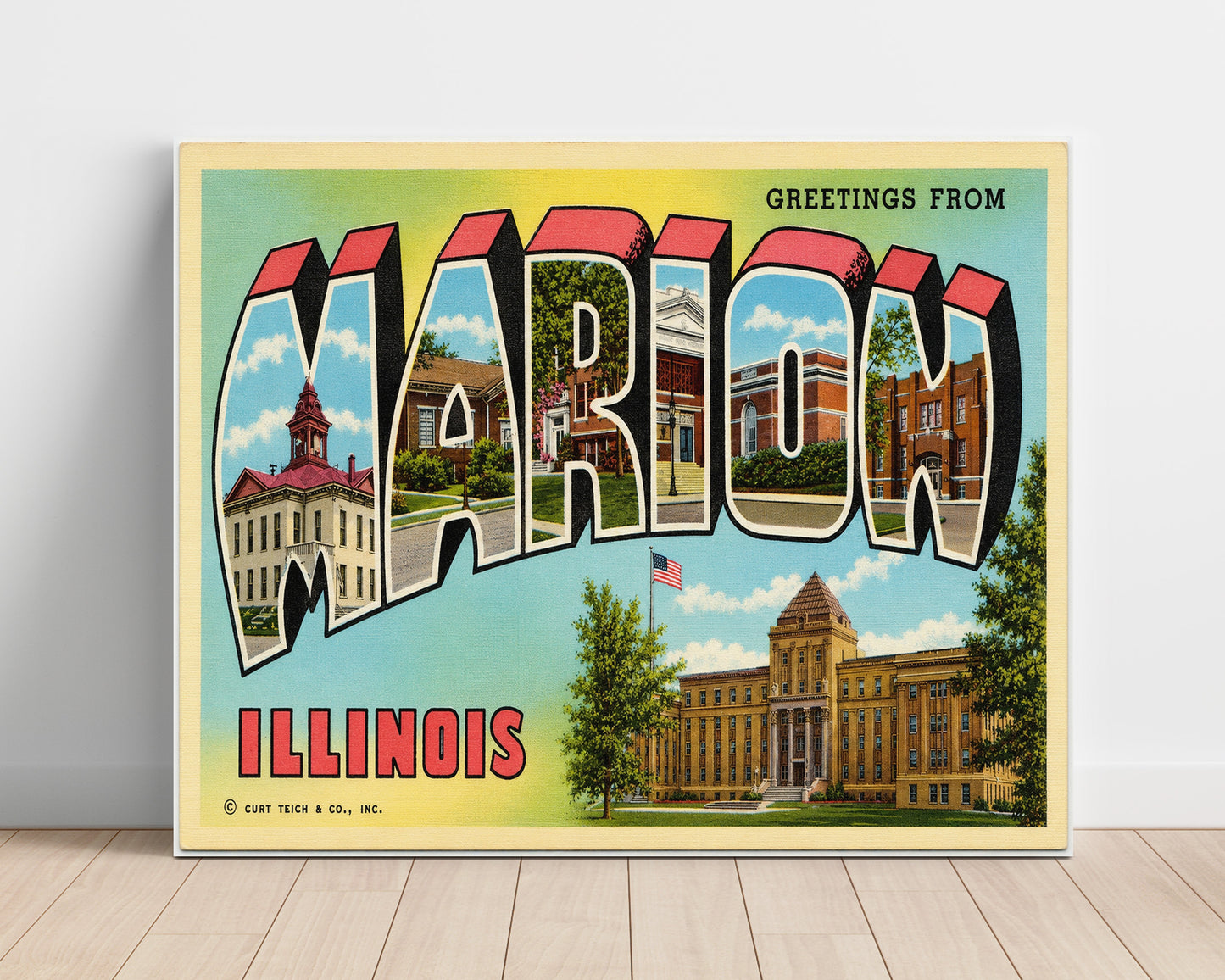 Greetings from Marion, Illinois 8x10 Unframed Print vintage postcard wall art
