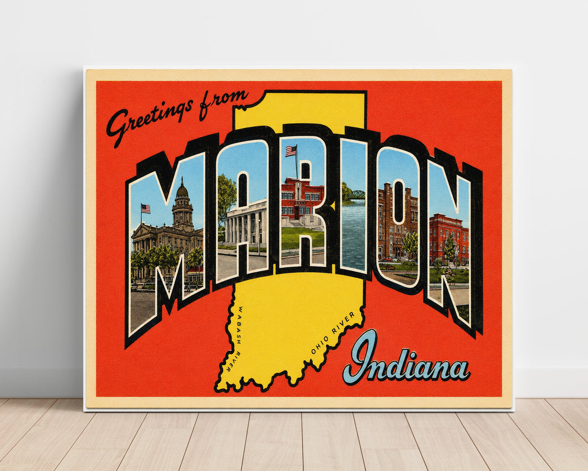 Greetings from Marion, Indiana 8x10 Unframed Print vintage postcard wall art
